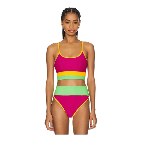 Beach Riot Eva Top/ Emmy Colorblock High Waist Bikini Bottoms - Neon Sunset NWT - Picture 6 of 6